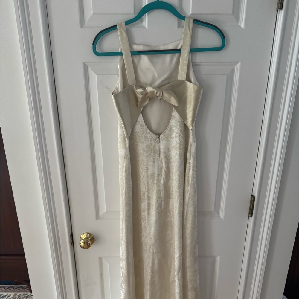 Vintage satin cream dress with floral imprint